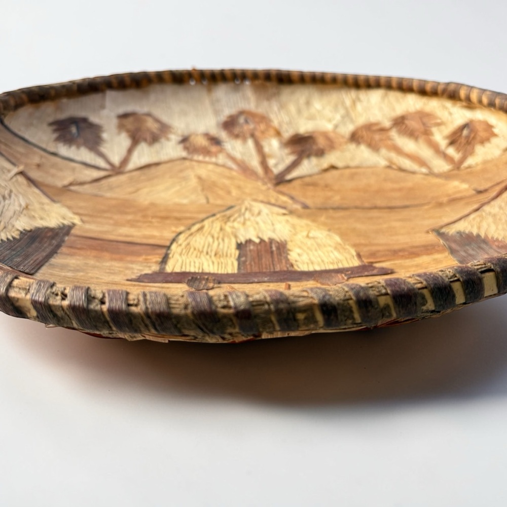 Vintage African Hand Woven Tray Bowl Wall Art Authentic Banana Leaf 15” Folk Art - Picture 4 of 12